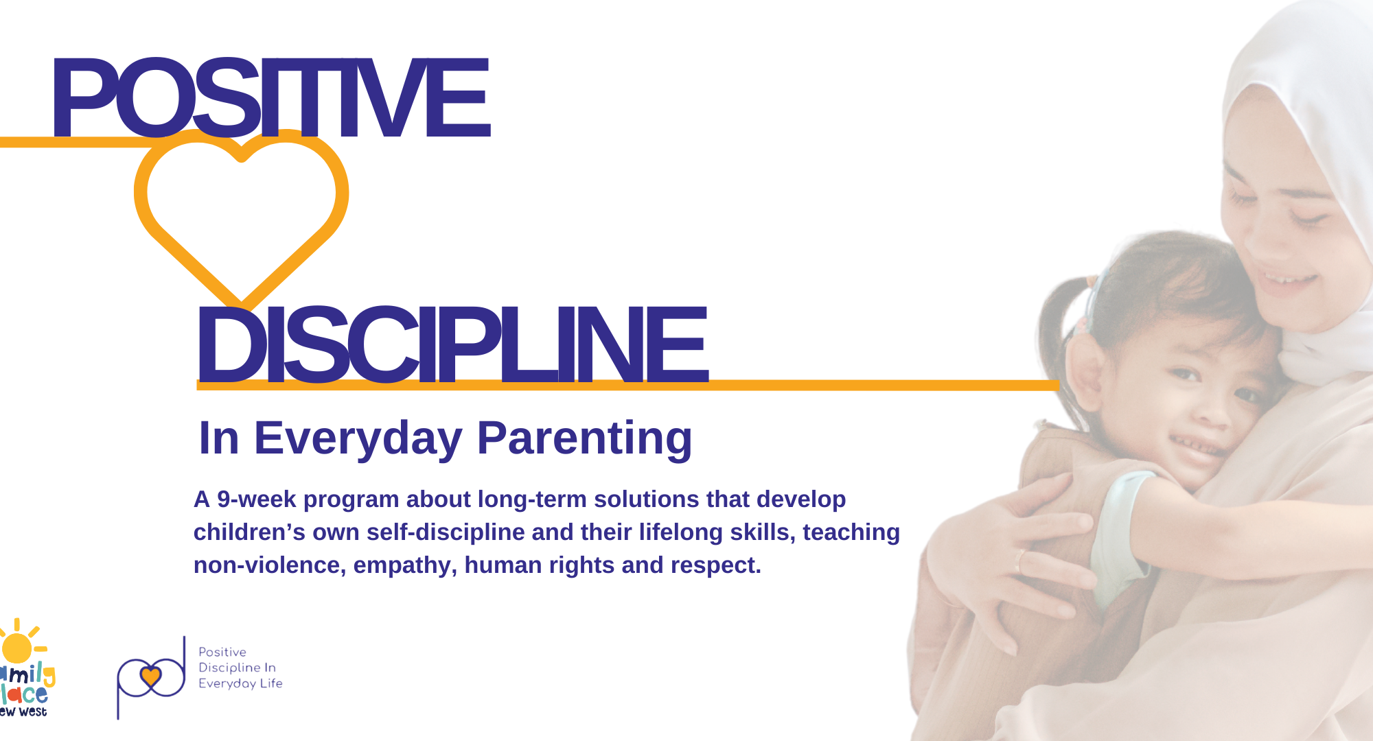 Image of a woman and child with Positive Discipline program information